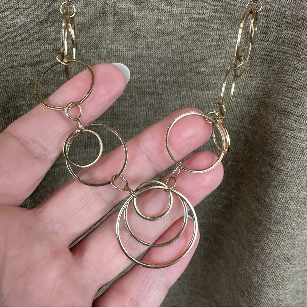 Long Circle Large Link Gold Tone Chain Necklace Statement Maximalist